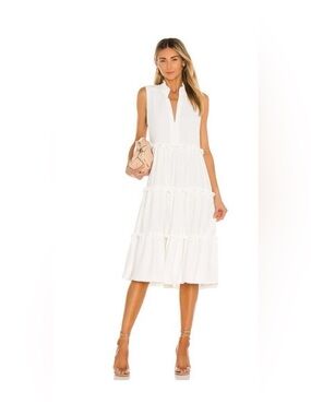 Amanda Uprichard Wilma Midi Sleevless White Ruffled Tiered Dress - Small